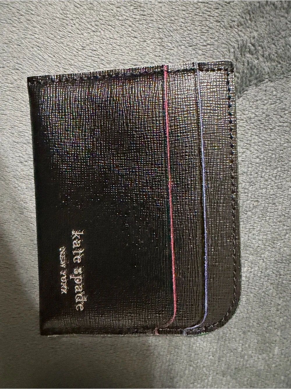 kate spade Black Leather Zip Wallet and Card Holder with Pink Trim